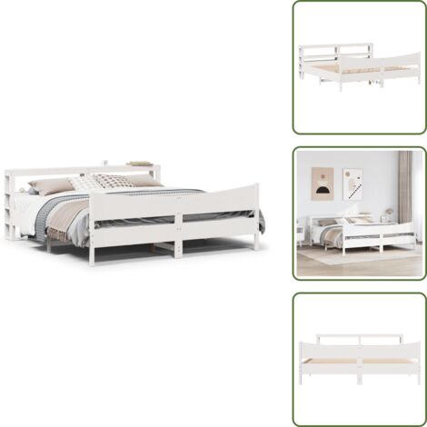 Cama de pino - vidaXL Estructura cama cabecero madera maciza pino blanco 180x200 cm - Cabecero de cama con estantes