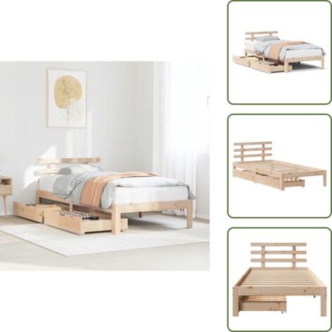 Cama de pino - vidaXL Estructura cama con cajones madera maciza pino 100x200 cm - Cama con cabecero