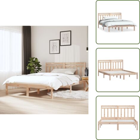 Cama de pino - vidaXL Estructura cama doble pequeña madera maciza 135x190 cm - Cama de madera