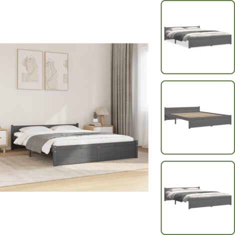 Cama de pino - vidaXL Estructura cama doble sin colchón madera maciza gris 135x190 cm - Cama de madera maciza