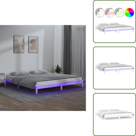 Cama de pino - vidaXL Estructura cama LED sin colchón madera maciza blanco 160x200 cm - Cama LED