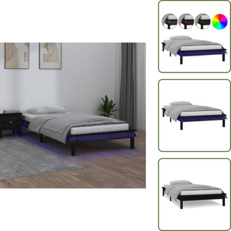 Cama de pino - vidaXL Estructura cama LED sin colchón madera maciza negro 90x200 cm - Cama LED