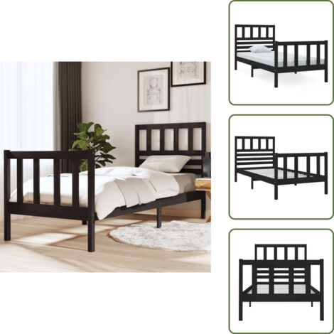 Cama de pino - vidaXL Estructura cama madera maciza individual negro 75x190 cm - Cama de madera maciza