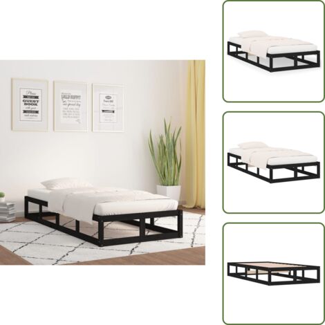 Cama de pino - vidaXL Estructura cama madera maciza individual negro 75x190 cm - Cama rústica