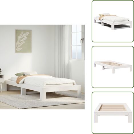 Cama de pino - vidaXL Estructura cama sin colchón madera maciza pino blanca 100x200cm - Cama de madera maciza