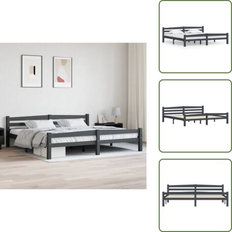 Cama de pino - vidaXL Estructura cama sin colchón madera pino gris oscuro 200x200 cm - Cama moderna