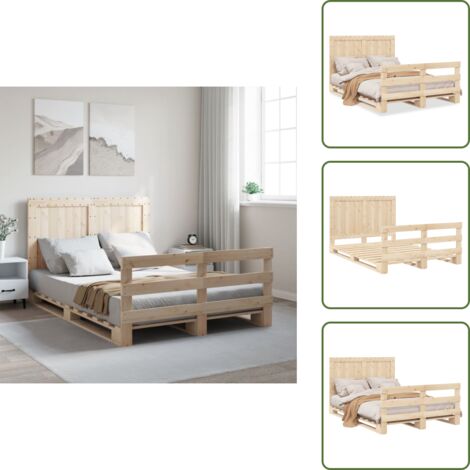 Cama de pino - vidaXL Estructura de cama con cabecero madera maciza pino 140x200 cm - Cama de madera maciza
