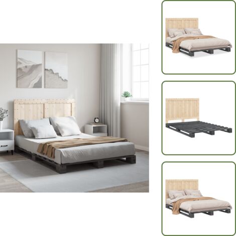 Cama de pino - vidaXL Estructura de cama con cabecero madera pino gris 140x200 cm - Cama gris