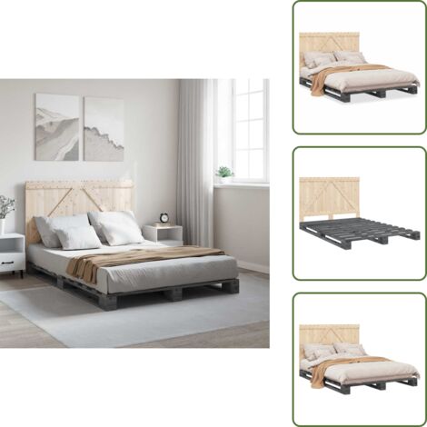 Cama de pino - vidaXL Estructura de cama con cabecero madera pino gris 140x200 cm - Cama gris