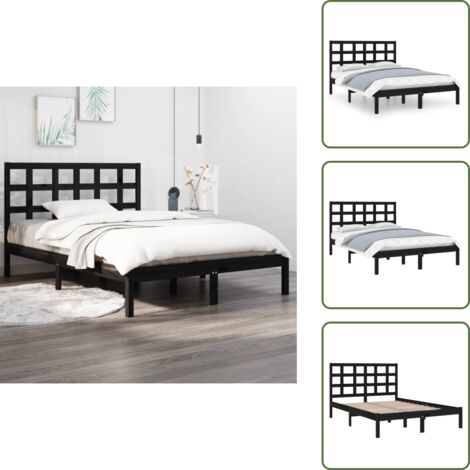 Cama de pino - vidaXL Estructura de cama de madera maciza negra 140x190 cm - Cama de madera maciza