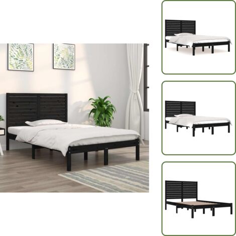 Cama de pino - vidaXL Estructura de cama de madera maciza negra 140x190 cm - Cama negra