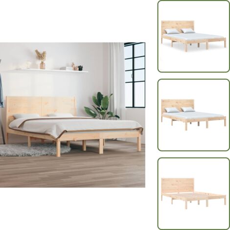 Cama de pino - vidaXL Estructura de cama de matrimonio madera maciza 135x190 cm - Cama de madera maciza