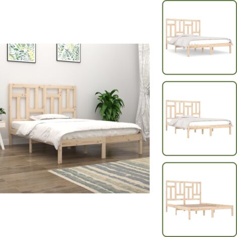 Cama de pino - vidaXL Estructura de cama de matrimonio madera maciza 135x190 cm - Cama de madera maciza