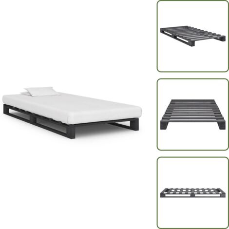Cama de pino - vidaXL Estructura de cama de palets madera maciza pino gris 90x200cm - Cama gris