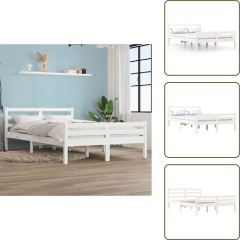 Cama de pino - vidaXL Estructura de cama doble sin colchón madera blanco 135x190 cm - Cama de madera contrachapada