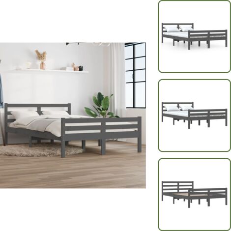 Cama de pino - vidaXL Estructura de cama doble sin colchón madera gris 150x200 cm - Cama de madera gris