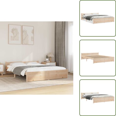 Cama de pino - vidaXL Estructura de cama doble sin colchón madera maciza 135x190 cm - Cama de madera maciza