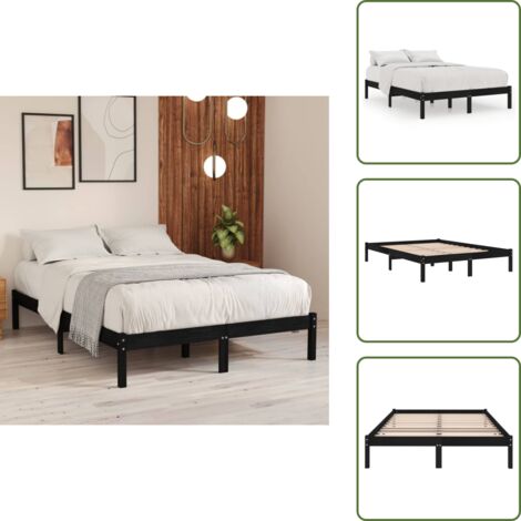 Cama de pino - vidaXL Estructura de cama doble sin colchón madera maciza negro - Cama de madera maciza