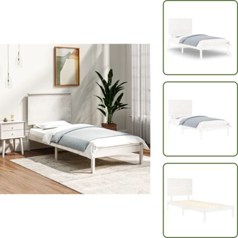 Cama de pino - vidaXL Estructura de cama individual madera maciza blanco 90x190 cm - Cama de madera maciza