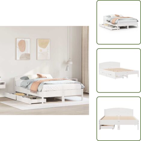 Cama de pino - vidaXL Estructura de cama sin colchón madera de pino blanca 120x200 cm - Cabecero de cama
