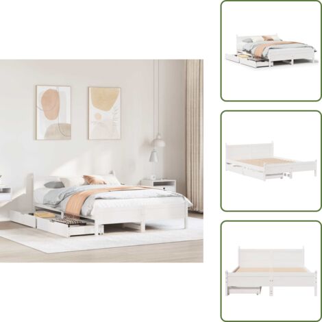 Cama de pino - vidaXL Estructura de cama sin colchón madera de pino blanca 120x200 cm - Cama con cabecero