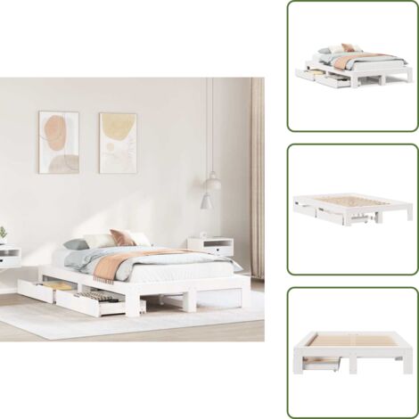 Cama de pino - vidaXL Estructura de cama sin colchón madera de pino blanca 120x200 cm - Cama con cajón