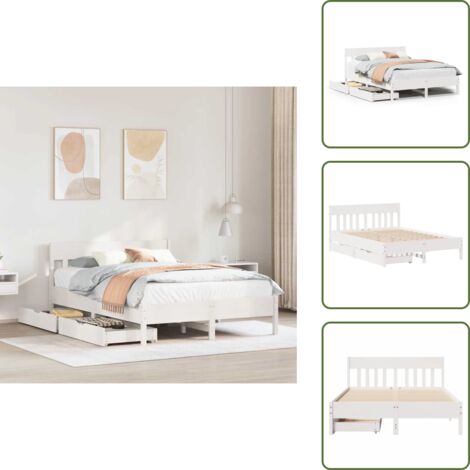 Cama de pino - vidaXL Estructura de cama sin colchón madera de pino blanca 140x190 cm - Cabecero de cama