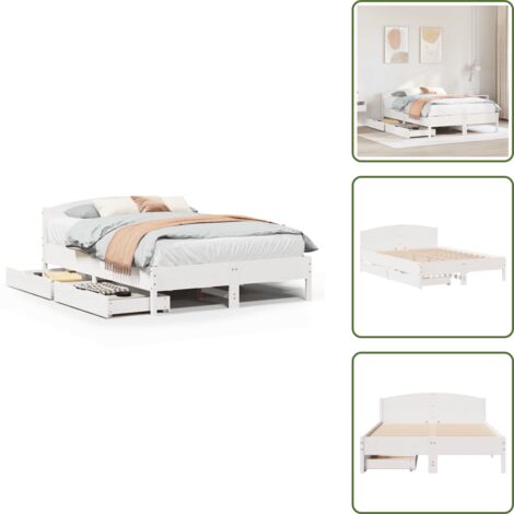 Cama de pino - vidaXL Estructura de cama sin colchón madera de pino blanca 140x200 cm - Cama con cabecero