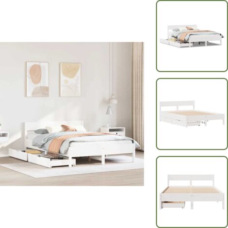 Cama de pino - vidaXL Estructura de cama sin colchón madera de pino blanca 150x200 cm - Cabecero de cama