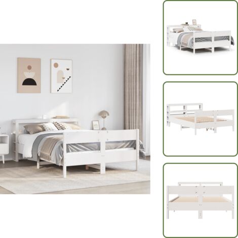 Cama de pino - vidaXL Estructura de cama sin colchón madera de pino blanca 150x200 cm - Cabecero de cama