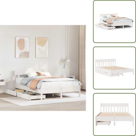 Cama de pino - vidaXL Estructura de cama sin colchón madera de pino blanca 150x200 cm - Cabecero de cama