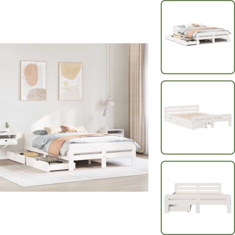Cama de pino - vidaXL Estructura de cama sin colchón madera de pino blanca 150x200 cm - Cama con cajón