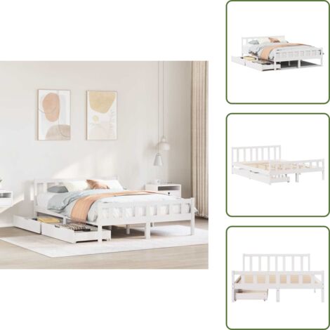 Cama de pino - vidaXL Estructura de cama sin colchón madera de pino blanca 150x200 cm - Cama con cajón