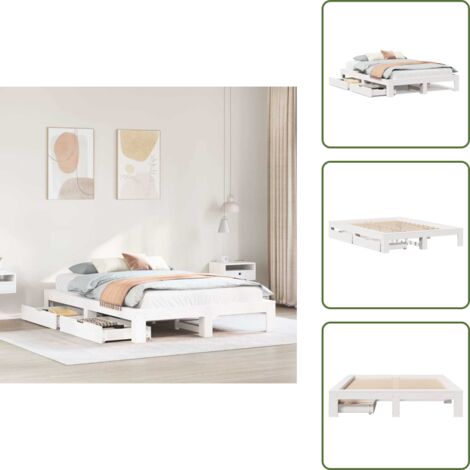 Cama de pino - vidaXL Estructura de cama sin colchón madera de pino blanca 150x200 cm - Cama con cajón
