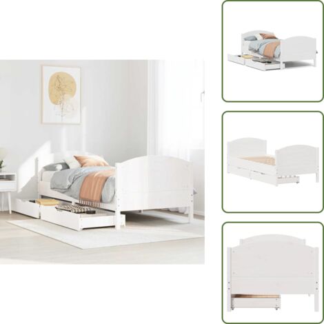 Cama de pino - vidaXL Estructura de cama sin colchón madera de pino blanca 90x200 cm - Cama con cajón