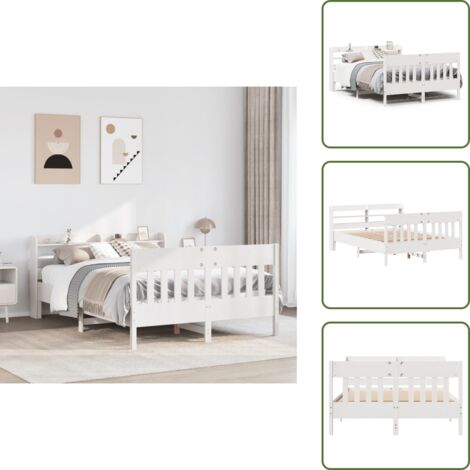 Cama de pino - vidaXL Estructura de cama sin colchón madera de pino blanco 135x190 cm - Cabecero de cama