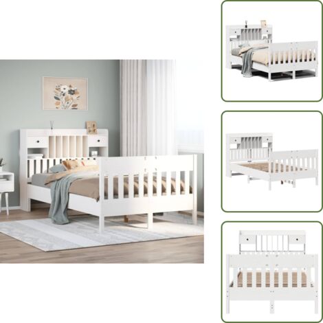 Cama de pino - vidaXL Estructura de cama sin colchón madera de pino blanco 135x190 cm - Cabecero de cama