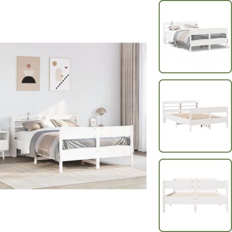 Cama de pino - vidaXL Estructura de cama sin colchón madera de pino blanco 135x190 cm - Cabecero de cama