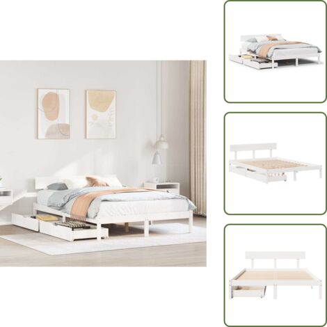 Cama de pino - vidaXL Estructura de cama sin colchón madera de pino blanco 135x190 cm - Cama con cajón