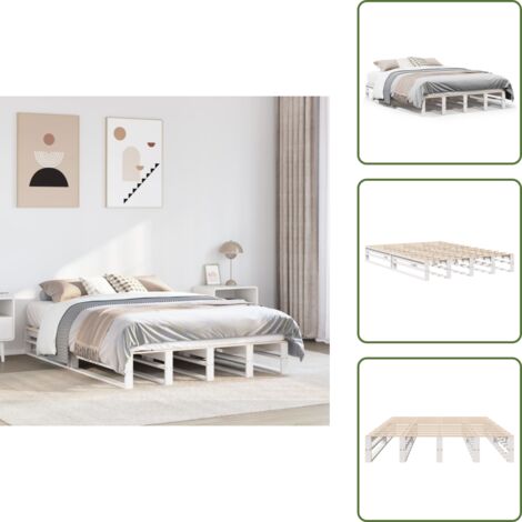 Cama de pino - vidaXL Estructura de cama sin colchón madera de pino blanco 135x190 cm - Cama de madera blanca