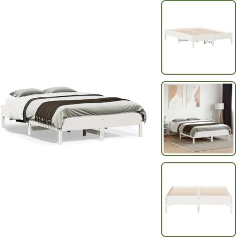 Cama de pino - vidaXL Estructura de cama sin colchón madera de pino blanco 135x190 cm - Cama de madera contrachapada