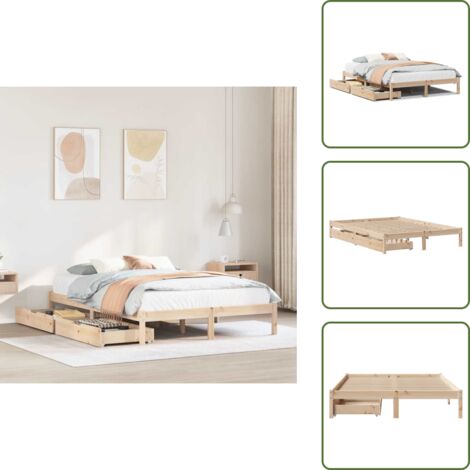 Cama de pino - vidaXL Estructura de cama sin colchón madera maciza de pino 135x190 cm - Cajón bajo cama