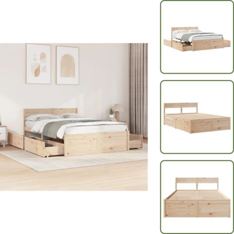Cama de pino - vidaXL Estructura de cama sin colchón madera maciza de pino 135x190 cm - Cama con cabecero