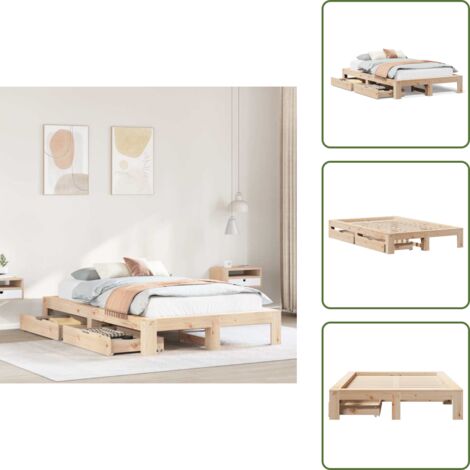 Cama de pino - vidaXL Estructura de cama sin colchón madera maciza de pino 135x190 cm - Cama con cajón