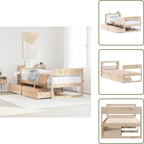 Cama de pino - vidaXL Estructura de cama sin colchón madera maciza de pino 90x200 cm - Cama con estantes