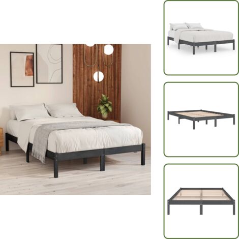 Cama de pino - vidaXL Estructura de cama sin colchón madera maciza gris 200x200 cm - Cama gris