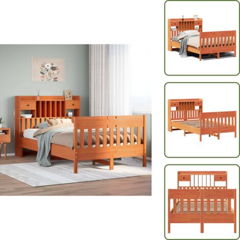 Cama de pino - vidaXL Estructura de cama sin colchón madera maciza marrón 135x190 cm - Cabecero de cama