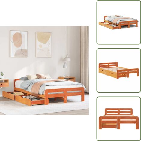 Cama de pino - vidaXL Estructura de cama sin colchón madera maciza marrón 135x190 cm - Cama con cabecero