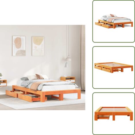 Cama de pino - vidaXL Estructura de cama sin colchón madera maciza marrón 135x190 cm - Cama con cajón