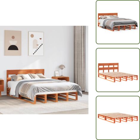 Cama de pino - vidaXL Estructura de cama sin colchón madera maciza marrón 135x190 cm - Cama de madera maciza